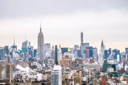 Aerial view of the New York City skyline.