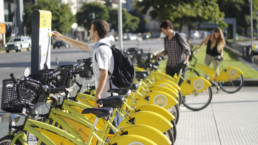 Man renting out a bike sharing in Buenos Aires.