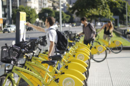 Man renting out a bike sharing in Buenos Aires.