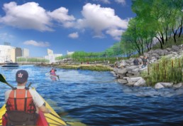 People kayaking in Toronto, thanks to the de-contaminated Begets.