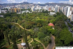 Aeriel view of Belo Horizonte and their city park, with new climate resilient implementations.