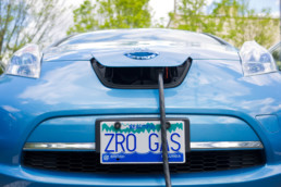 Nissan Volt electric vehicle charging in Vancouver, BC.