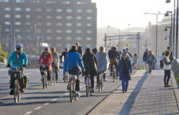 Men and women biking in Stockholm.