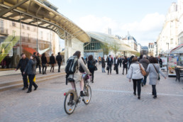 Street view of people walking in Paris