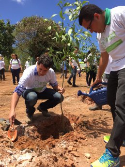 Brazilian citizens planting trees to sequester CO2 and reduce emissions.