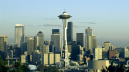 Aerial view of Seattle with the space needle.