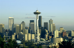 Aerial view of Seattle with the space needle.