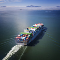 Aerial view of a shipping container.