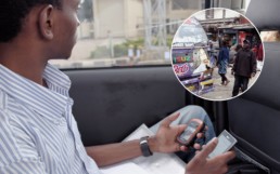 Man using his smartphone and the Digital Matatus app for public transportation services.