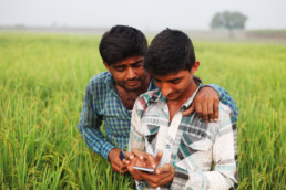 Men farmers using blockchain technology to secure their land rights.