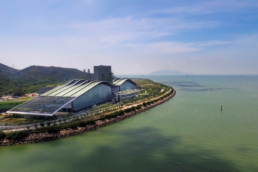 Aerial view of Hong Kong and the new T.PARK is the world’s largest wastewater sludge incineration plant.