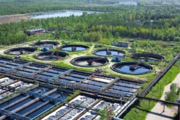 Aerial view of the EcoVolt Reactor, a wastewater treatment system.