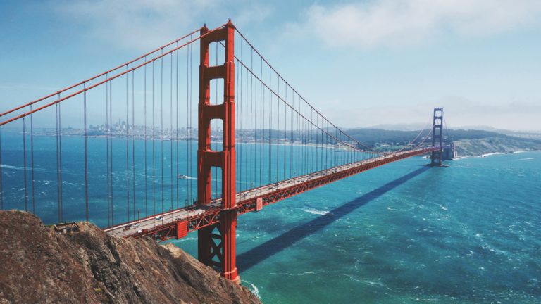 Aerial shot of the Golden Gate bridge.