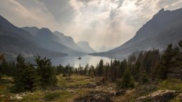 Picturesque image of mountains and a lake.