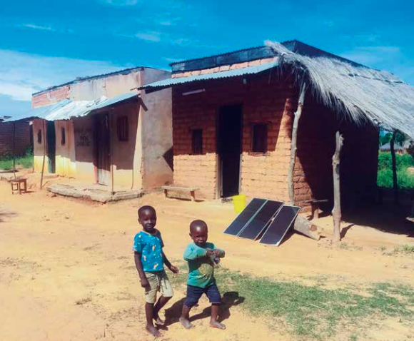 Homes in Zambia installed with solar panels. NTU International.